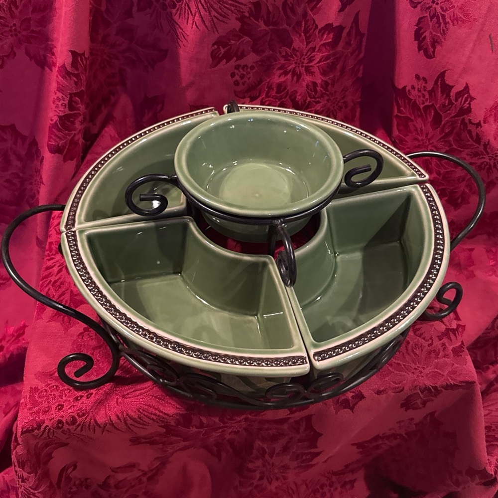 Intake Cracker Barrel Elegant Rooster Green Ceramic Serving Tray